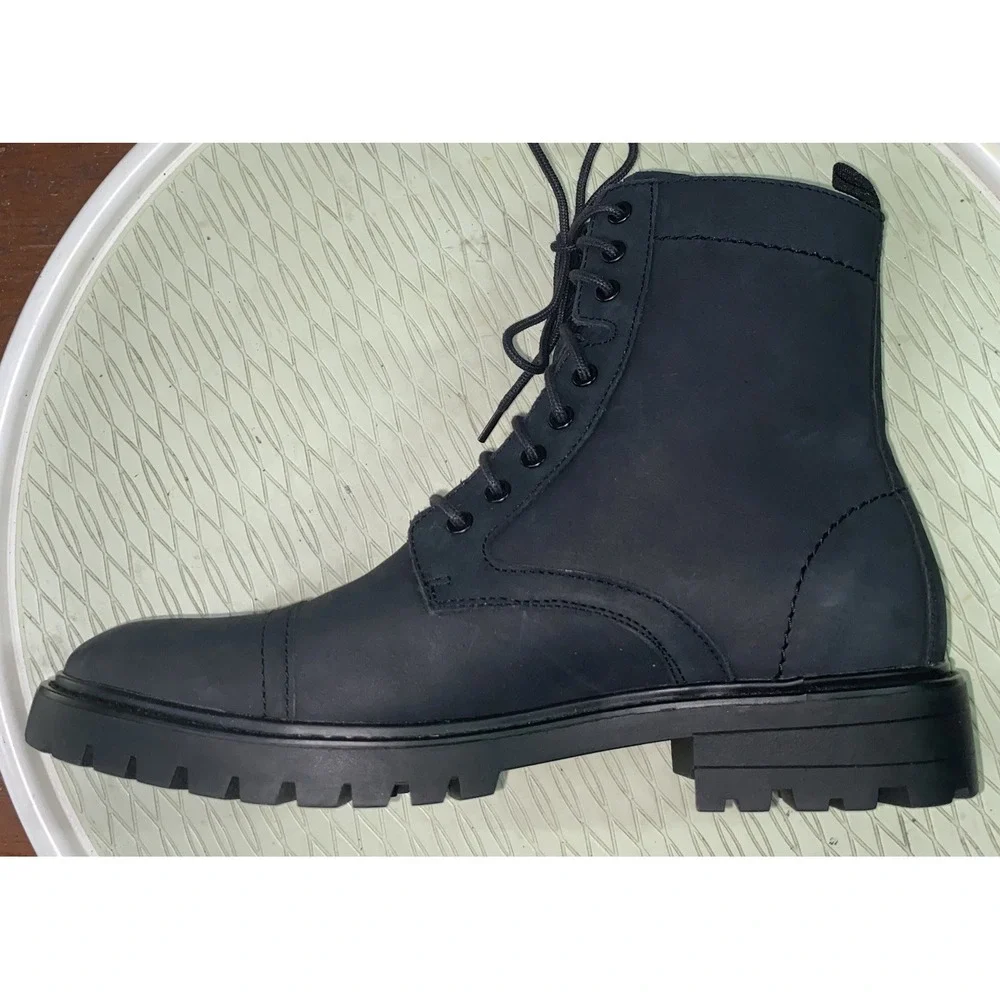 Calvin Klein Men Lorenzo Leather Lace Up Black Ankle Combat Boots Black Biker 8M